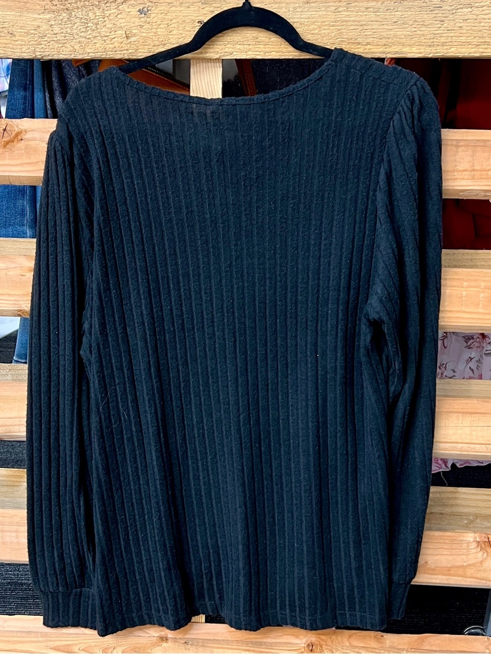 Black Ribbed Square-Neck Sweater - Picture 2 of 4